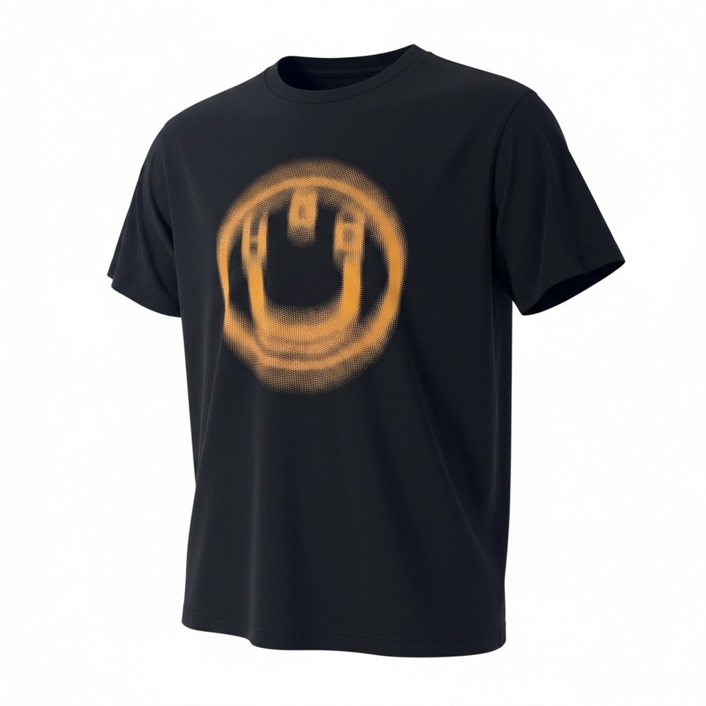 HUGO Boss Mens Black Orange Halftone Smiley Face Graphic T-Shirt Medium M